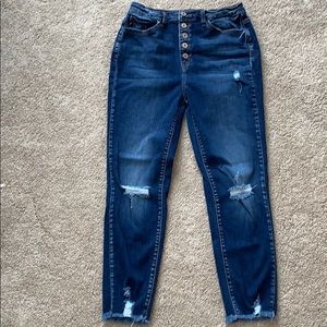 Kancan raw hem button high jeans